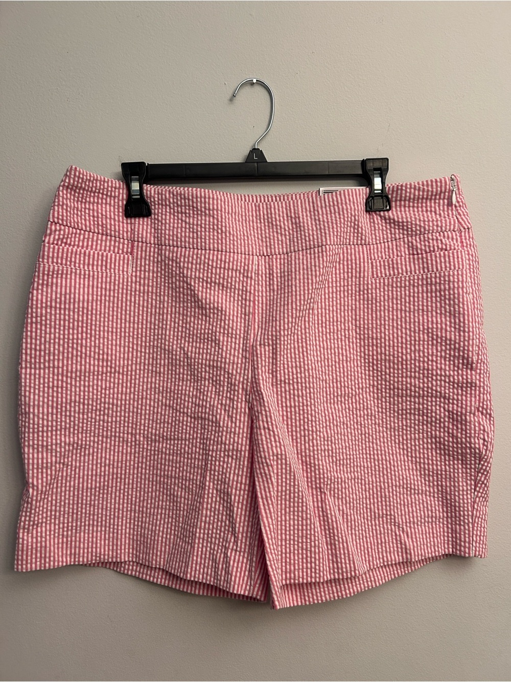 King Rogers 7 Inch Seersucker Shorts Tummy Control Size 16 White Pink NWT